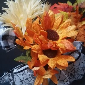 Holiday decor instant autumn floral b/w ribbons